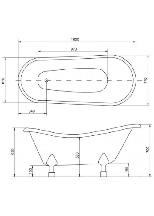 Ванна отдельностоящая Besco Otylia ретро 160x77 с белыми ногами, Otylia/160/77/white