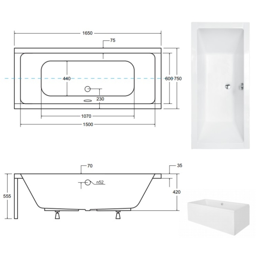 Ванна акрилова BESCO QUADRO 165х75 00000011330