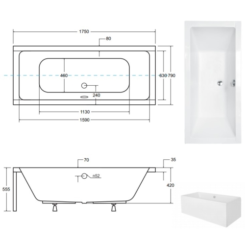 Ванна акрилова BESCO QUADRO 175х80 00000011333