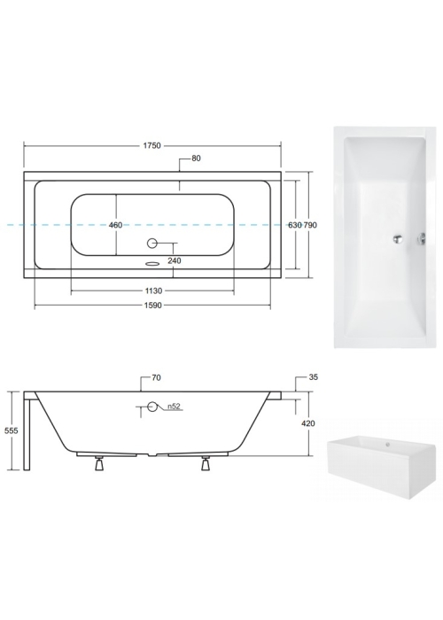 Ванна акрилова BESCO QUADRO 175х80 00000011333