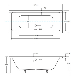 Панель для ванни BESCO QUADRO 170x75 комплект (передня + збоку), QUADRO/170/75