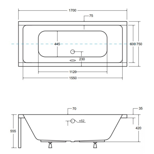 Панель для ванни BESCO QUADRO 170x75 комплект (передня + збоку), QUADRO/170/75