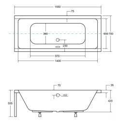 Панель для ванни BESCO QUADRO 155x70 комплект (передня + збоку), QUADRO/155/70