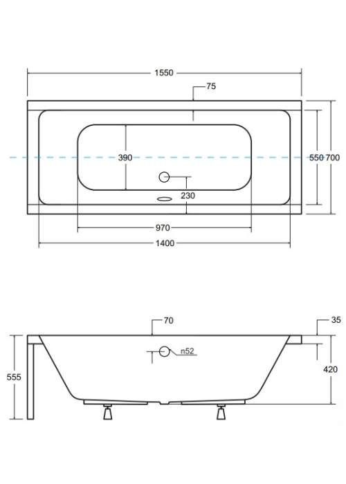 Панель для ванни BESCO QUADRO 155x70 комплект (передня + збоку), QUADRO/155/70