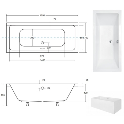 Ванна акрилова BESCO QUADRO 155х70 NAVARA07926