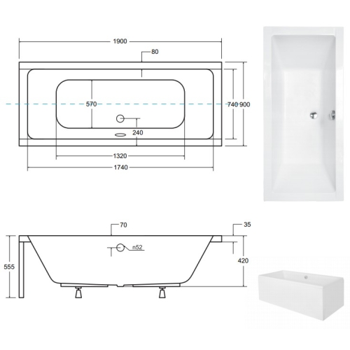 Ванна акрилова BESCO QUADRO 190х90