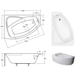 Ванна акрилова BESCO Rima 150х95 лівостороння NAVARA01447
