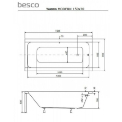 Панель для ванни BESCO TALIA 150х70 (передня + бокова), TALIA/150/70