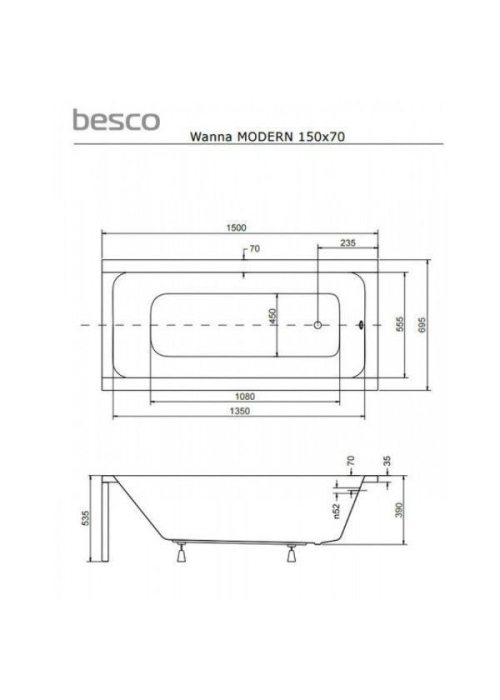 Панель для ванни BESCO TALIA 150х70 (передня + бокова), TALIA/150/70