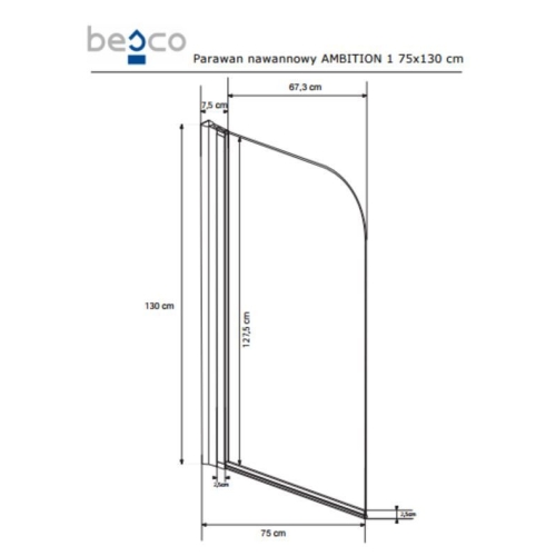 Шторка одноелементна Besco PMD Ambition -1S 75х130 хром, 00000011132