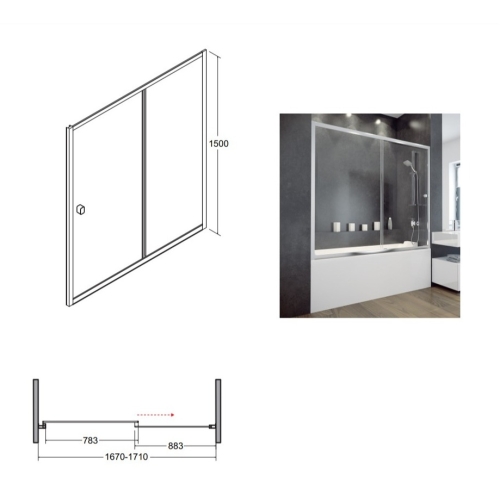 Шторка для ванны BESCO Duo Slide II 170x150 NAVARA49488