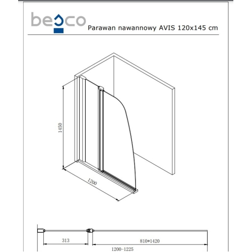 Шторка двух-элементная Besco PMD Avis 120х145 хром, NAVARA11285