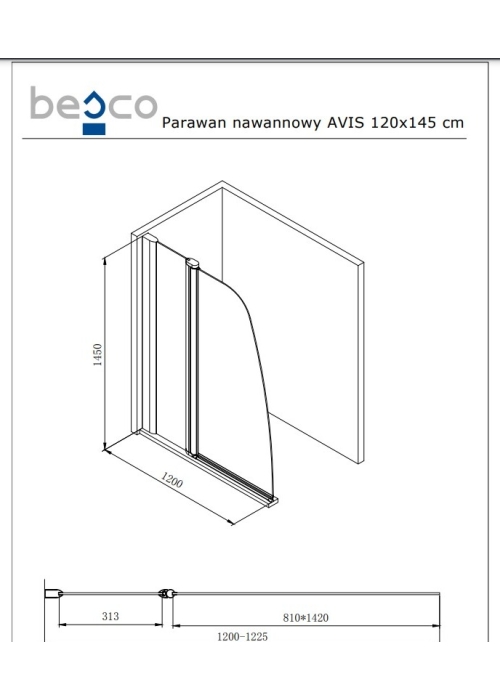 Шторка дво-елементна Besco PMD Avis 120х145 хром, NAVARA11285