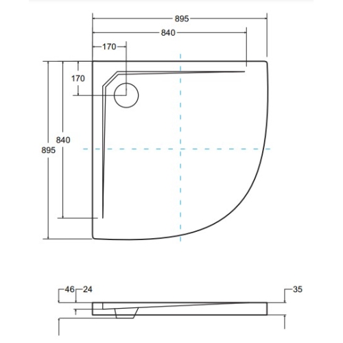 Поддон акриловый полукруглый BESCO AXIM 90х90 stone effect серый + сифон, NAVARA14724