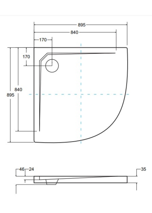 Піддон акриловий напівкруглий BESCO AXIM 90х90 stone effect сірий+сифон, NAVARA14724