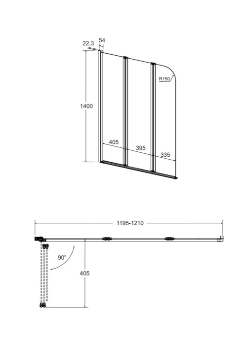 Шторка трех-элементная Besco PMD Prime- 3S 120x140 хром, NAVARA47775