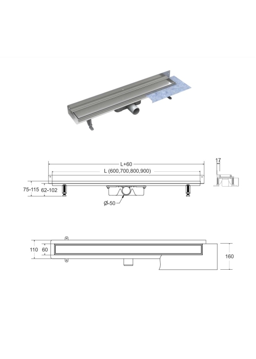 Лінійний душовий трап BESCO Virgo Next Duo 70 OL-70-VND