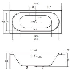 Прямокутна ванна Besco Vitae 170x75, NAVARA14431