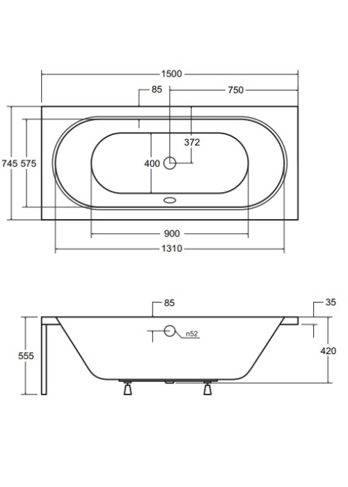 Ванна акрилова Besco Vitae 150x75, NAVARA21825