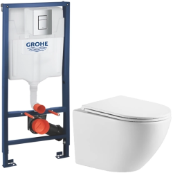 Комплект: Инсталляционная система Grohe Rapid SL 38772001 + Подвесной унитаз Devit Flow белый с сидением дюропласт soft-close, DFL0460111W 