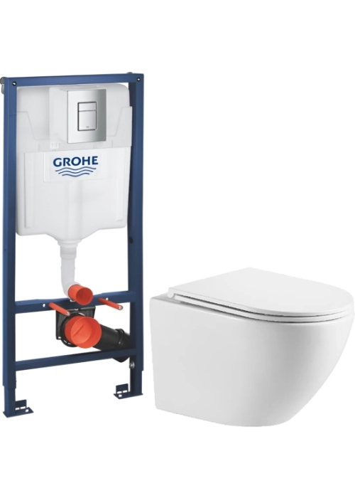 Комплект: Инсталляционная система Grohe Rapid SL 38772001 + Подвесной унитаз Devit Flow белый с сидением дюропласт soft-close, DFL0460111W 