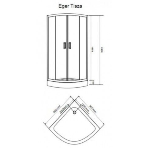 Душова кабіна Eger TISZA 90*90*185, без піддону, скло Zuzmara, білий профіль, 599-021/1