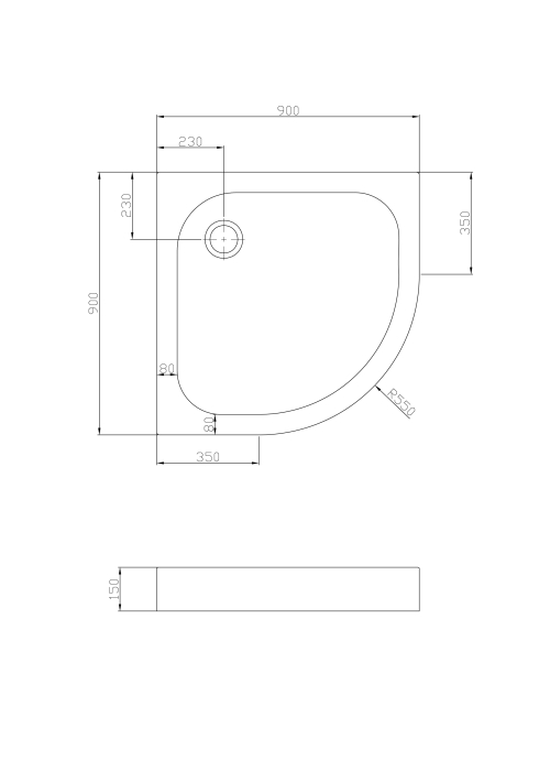 Душовий піддон напівкруглий Eger TISZA, 90x90x15, 599-021/2