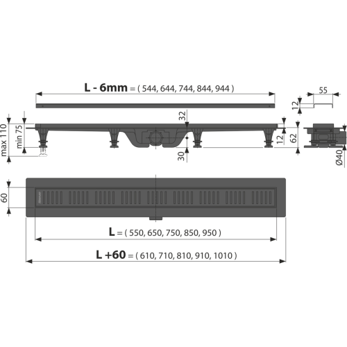 Жолоб водостічний Alcaplast Black APZ10BLACK-950M