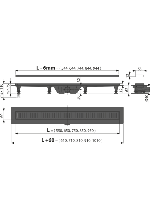 Водосточный желоб Alcaplast Black APZ10BLACK-650M