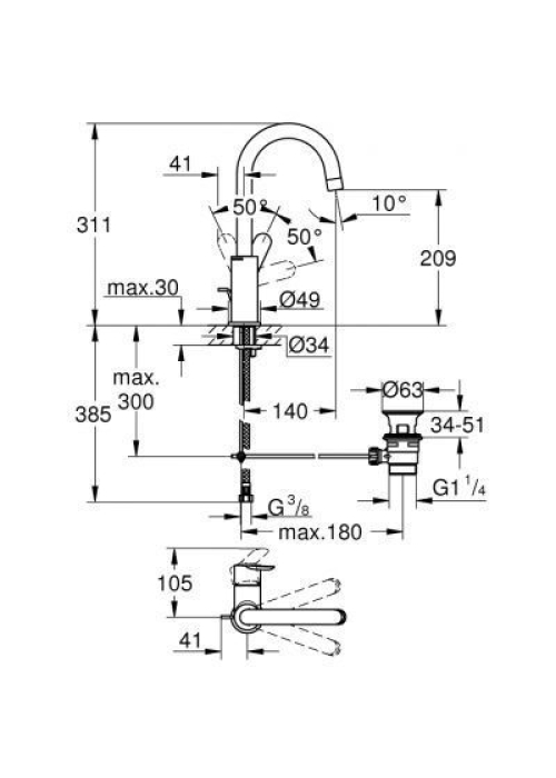 Змішувач для раковини Grohe BauEdge 23760000 L-Size