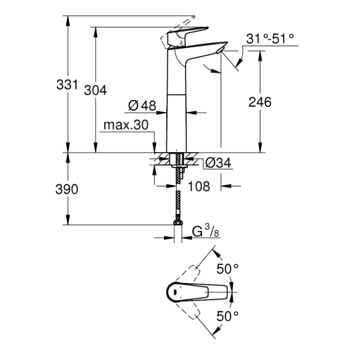 Змішувач для раковини Grohe BauEdge New 23761001