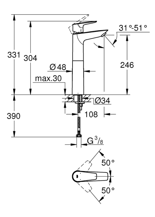 Змішувач для раковини Grohe BauEdge New 23761001