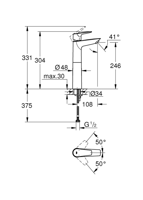 Змішувач для раковини Grohe BauEdge New 32860001 XL-Size