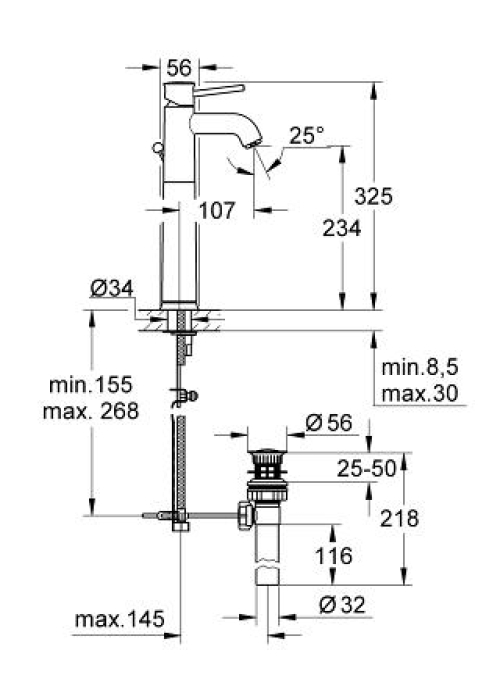 Змішувач для раковини Grohe BauClassic 32868000