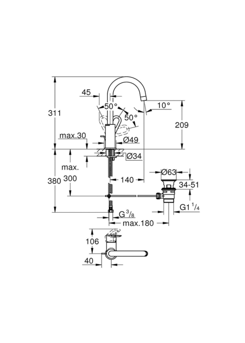 Змішувач для раковини Grohe BauLoop 23763000 L-Size