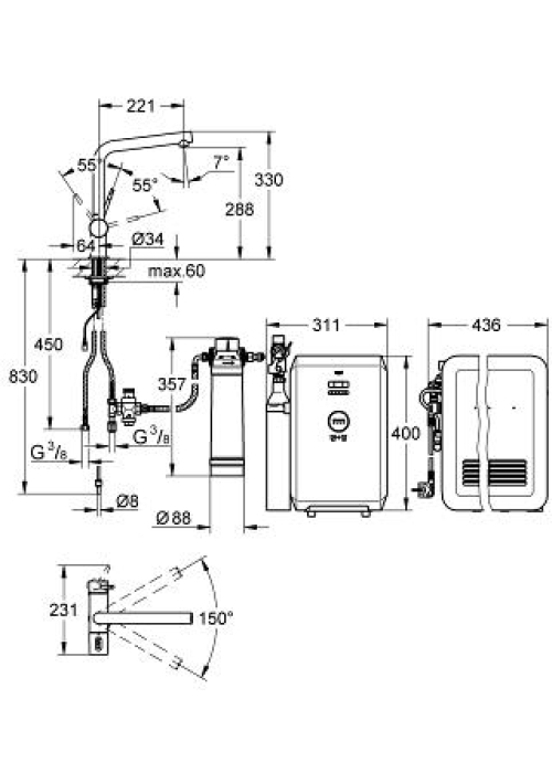 Змішувач кухонний GROHE Blue Minta Professional з функцією очищення води 31347002