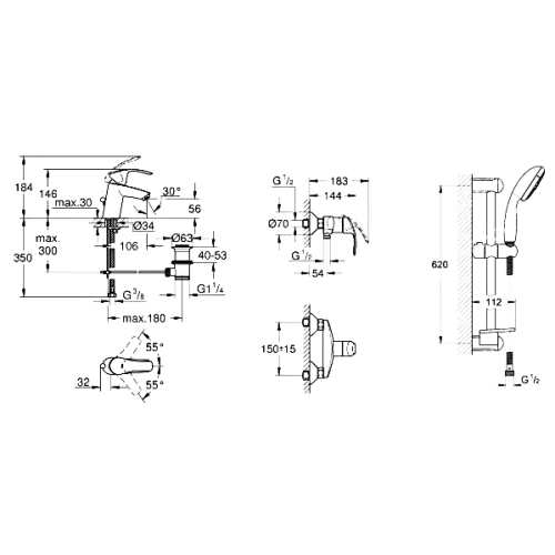 Набір змішувачів для душу Grohe Eurosmart 123244M