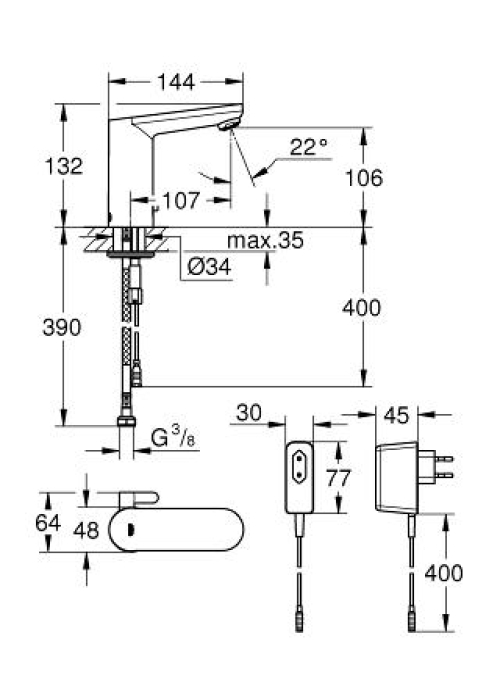 Змішувач одноважільний для раковини GROHE Eurosmart Cosmopolitan E, 36325001