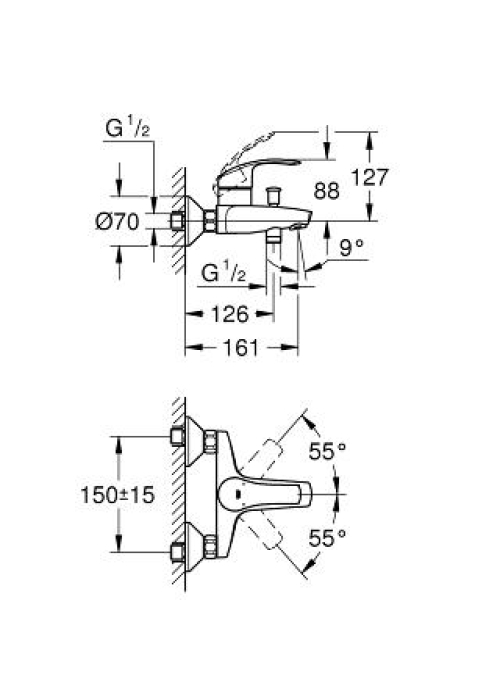 Смеситель для ванны Grohe Eurosmart, 33300002