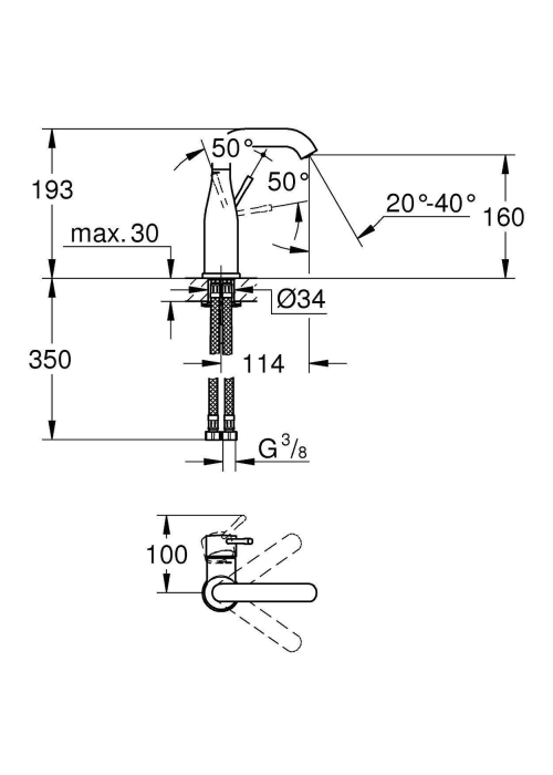 Змішувач одноважільний для раковини GROHE Essence New DN 15 M-Size 23463001