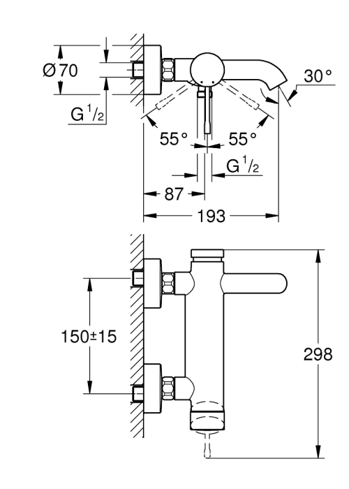 Смеситель однорычажный для ванны, Grohe ESSENCE New, 33624DL1