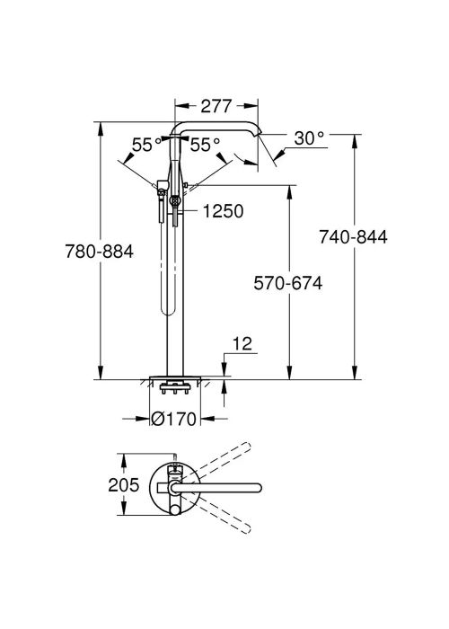 Смеситель для ванны Grohe Essence 25248DL1 напольный, теплый закат (розовое золото)