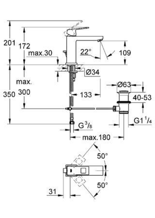 Смеситель для раковины Grohe EUROCUBE 23445000 M-Size