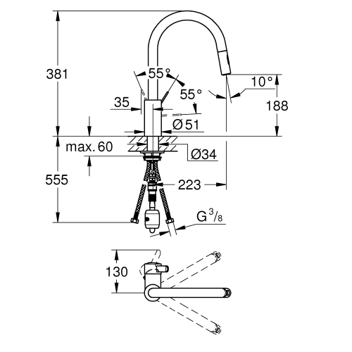 Змішувач для кухні Grohe Eurosmart Cosmopolitan 31481001