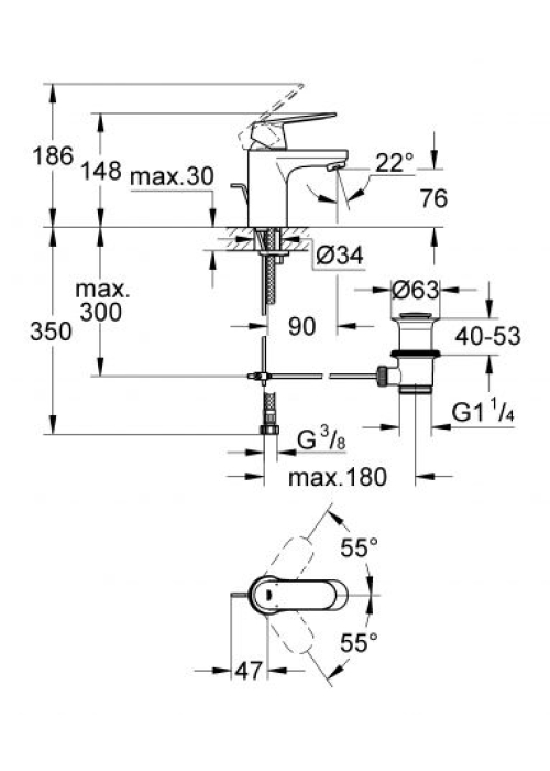 Смеситель для раковины Grohe EuroSmart Cosmopolitan 32825000 S-Size