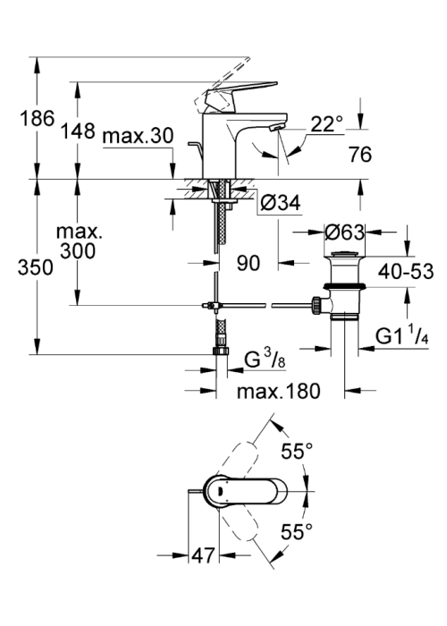 Змішувач для раковини Grohe EUROSMART Cosmopolitan 3282500E S-Size