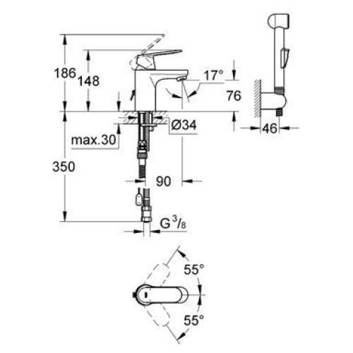 Змішувач Grohe EuroSmart Cosmopolitan з бідеткою (23125000)