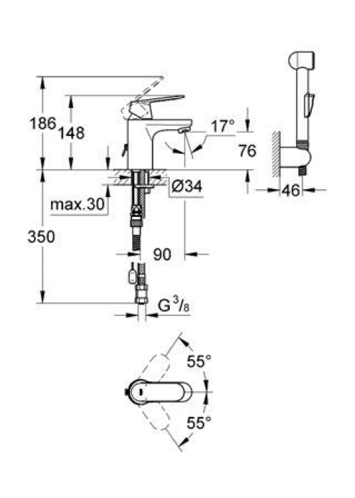 Змішувач Grohe EuroSmart Cosmopolitan з бідеткою (23125000)