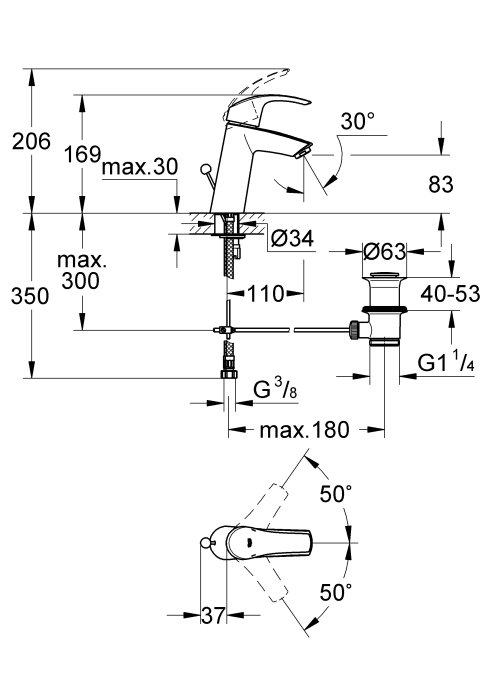 Смеситель для раковины Grohe Eurosmart 23322001