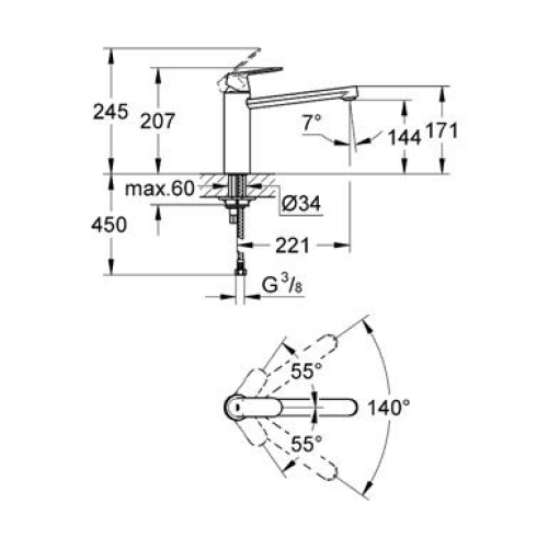 Змішувач для миття Grohe EUROSMART Cosmopolitan 30193000